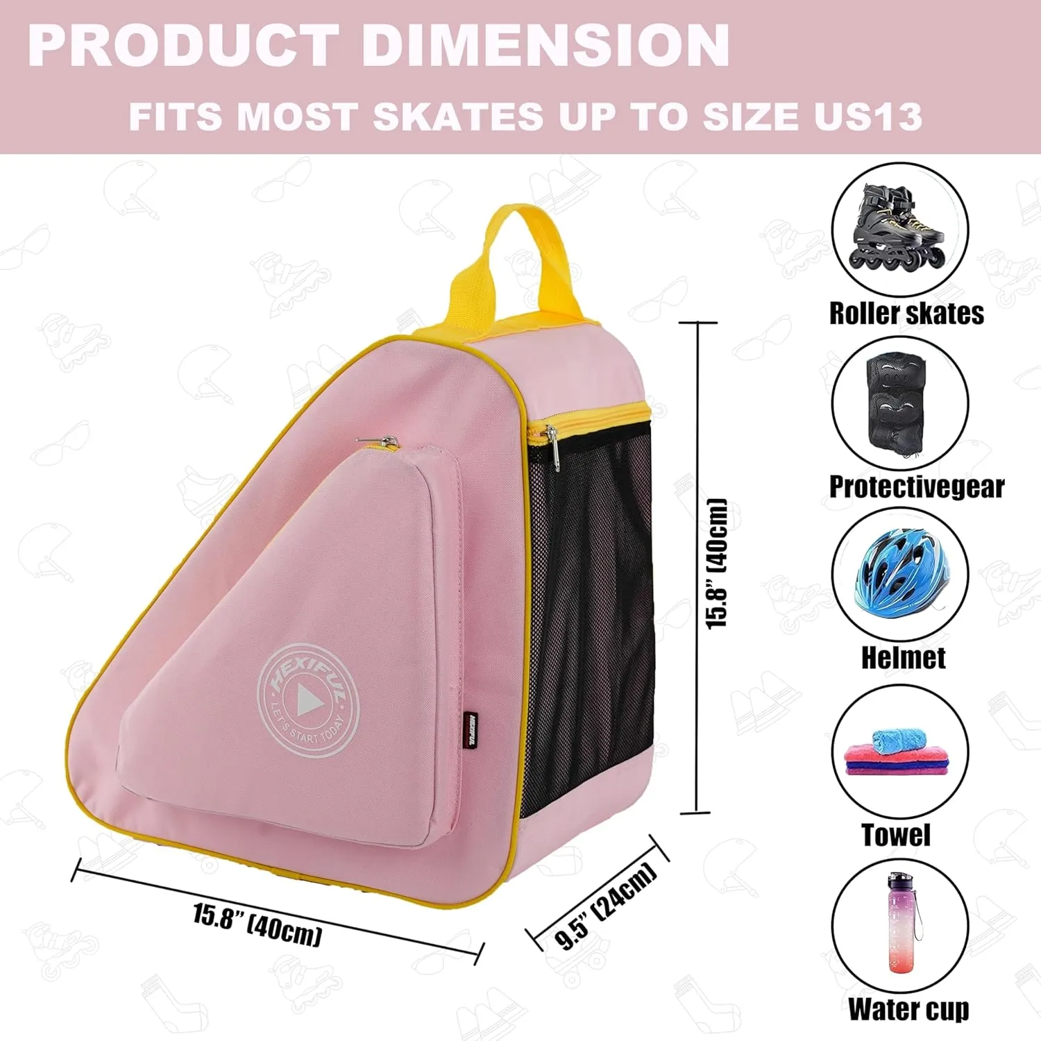 Skate Bag for Ice, Inline, Roller & Quad Skates - Kids & Adults