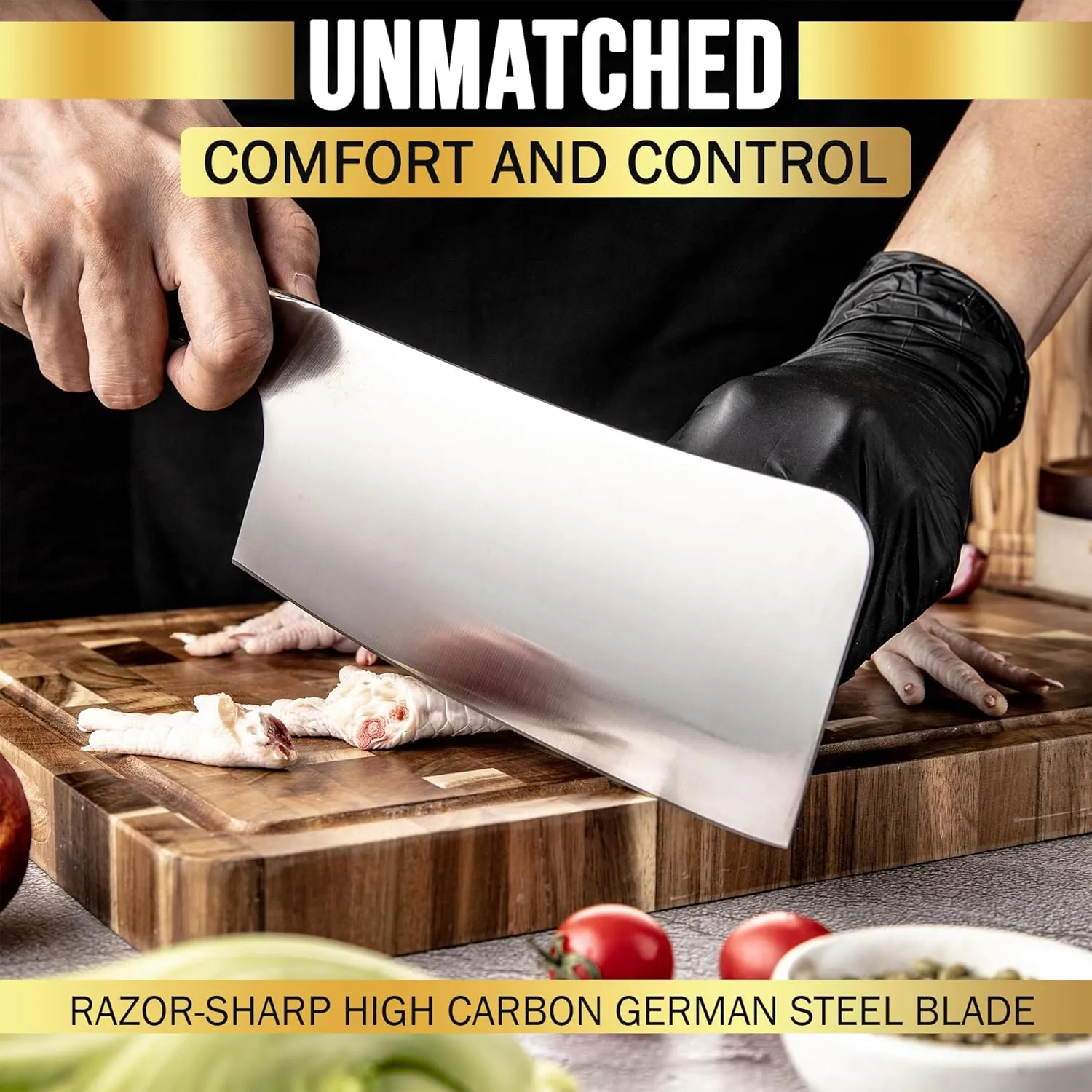Slice Series 7-Inch Bone Cutting Knife – High Carbon German Steel, Pakkawood Handle | Meat Cleaver Knife & Chopper Butcher Knife with Durable Polymer Blade Guard | Meat Bone Cutter & Chopping