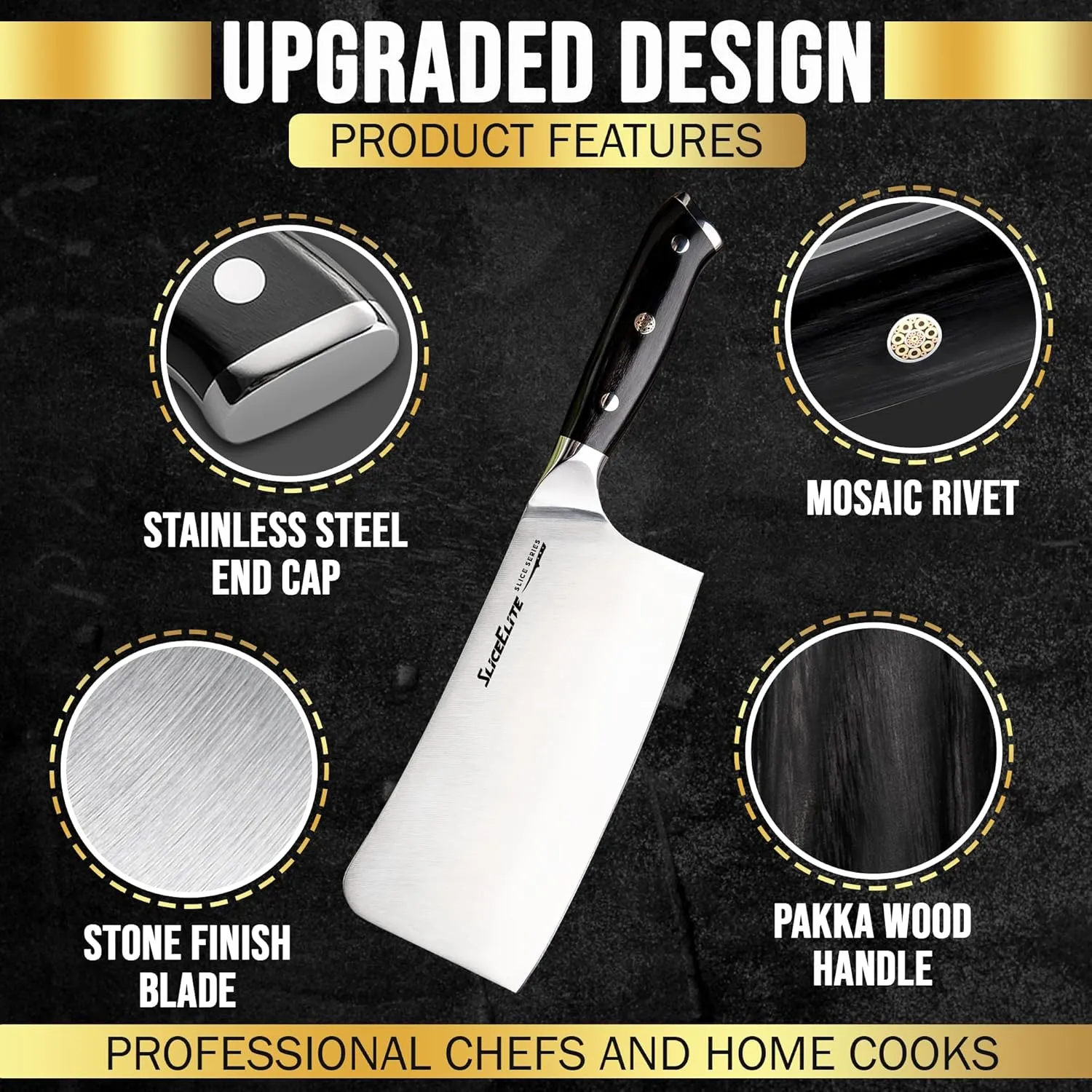 Slice Series 7-Inch Bone Cutting Knife – High Carbon German Steel, Pakkawood Handle | Meat Cleaver Knife & Chopper Butcher Knife with Durable Polymer Blade Guard | Meat Bone Cutter & Chopping