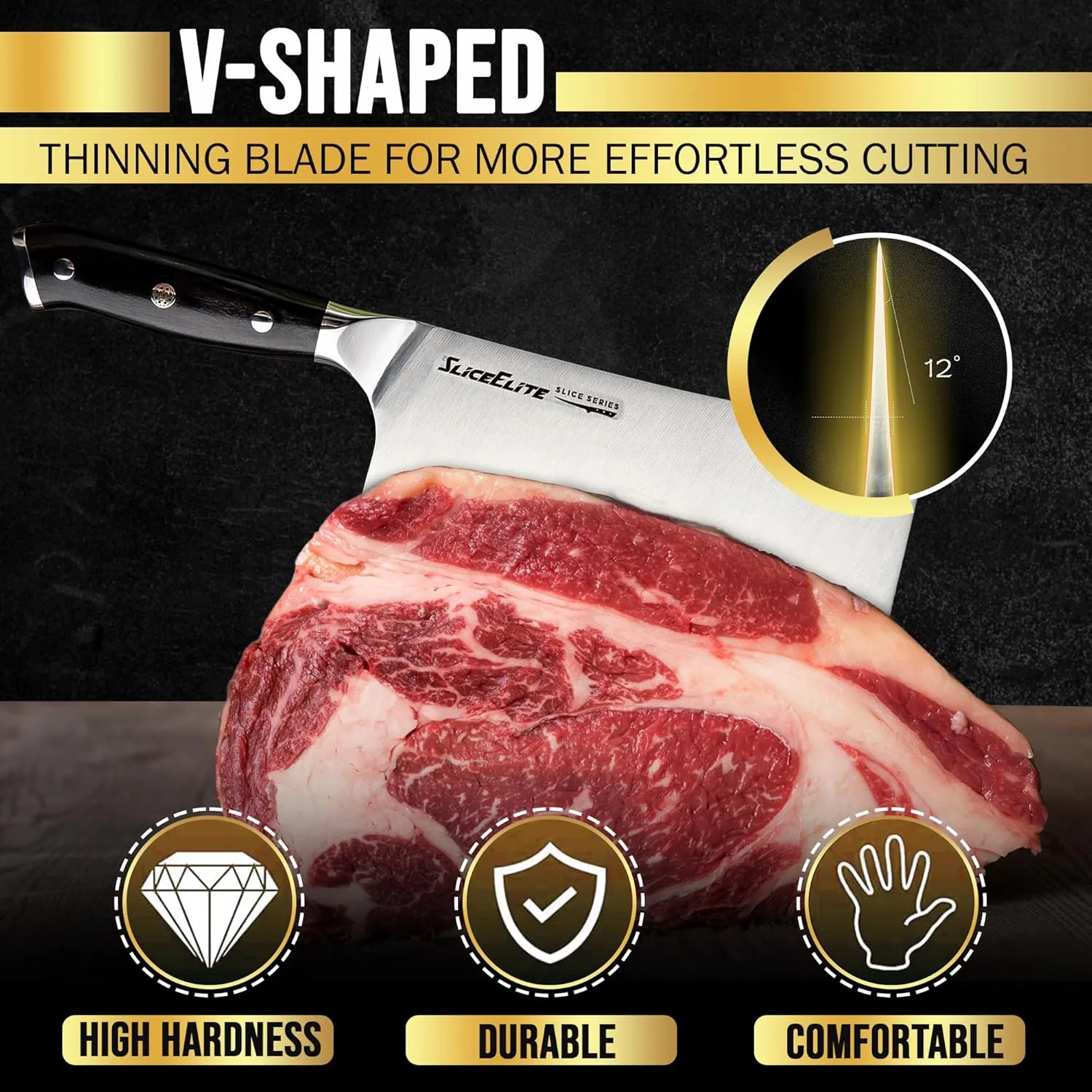Slice Series 7-Inch Bone Cutting Knife – High Carbon German Steel, Pakkawood Handle | Meat Cleaver Knife & Chopper Butcher Knife with Durable Polymer Blade Guard | Meat Bone Cutter & Chopping
