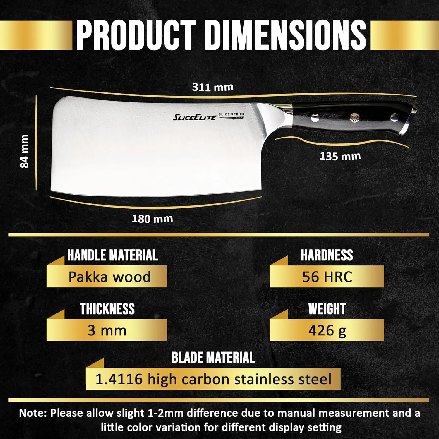 Slice Series 7-Inch Bone Cutting Knife – High Carbon German Steel, Pakkawood Handle | Meat Cleaver Knife & Chopper Butcher Knife with Durable Polymer Blade Guard | Meat Bone Cutter & Chopping