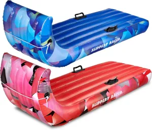 Slippery Racer Giant Inflatable Toboggan Snow Sled for Adults and Kids, Durable Heavy Duty, 2 Pack Red and Blue, 60"