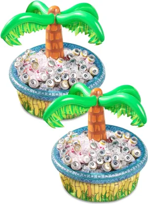 Sloosh 2-Pack Inflatable Palm Tree Cooler - 28" Inflatable Drink Cooler Luau Hawaiian Party Decoration for Tropical Theme Party Decor, Blow Up Birthday Seasonal Beach Pool Party Supplies Accessories