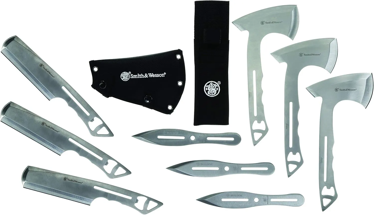 Smith & Wesson Bullseye Throwing Products with Full Tang Stainless Steel Design and Protective Nylon Sheaths for Recreation and Competition