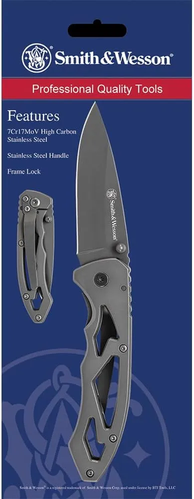 Smith & Wesson CK400 5.4in High Carbon S.S. Folding Knife with a 2.2in Drop Point Blade and Stainless Steel Handle for Outdoor, Tactical, Survival and EDC