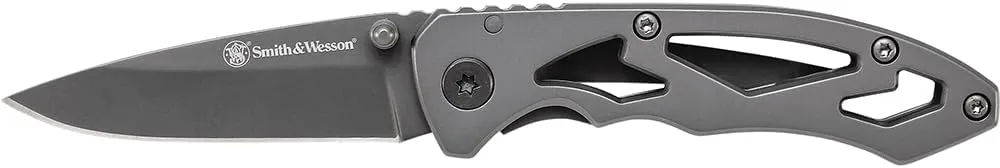 Smith & Wesson CK400 5.4in High Carbon S.S. Folding Knife with a 2.2in Drop Point Blade and Stainless Steel Handle for Outdoor, Tactical, Survival and EDC