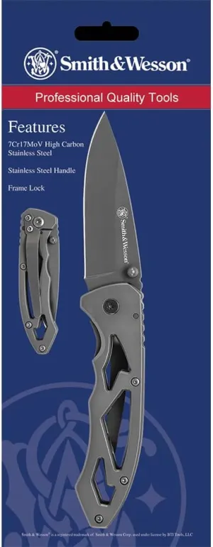 Smith & Wesson CK400 5.4in High Carbon S.S. Folding Knife with a 2.2in Drop Point Blade and Stainless Steel Handle for Outdoor, Tactical, Survival and EDC