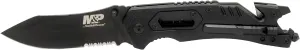 Smith & Wesson M&P 8.5in High Carbon S.S. Spring Assisted Folding Knife with 3.5in Serrated Drop Point Blade and Rubber Handle for Outdoor Survival and EDC
