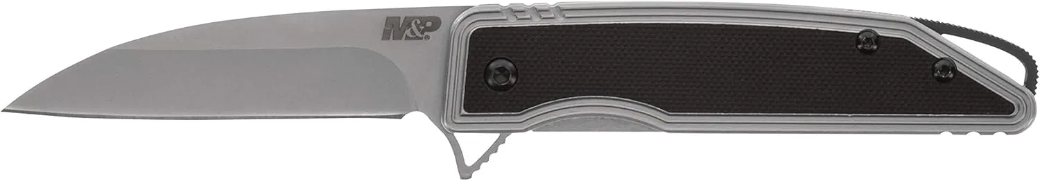 Smith & Wesson M&P Sear 7in High Carbon S.S. Assisted Folding Knife with 3in Wharncliffe Blade and Stainless/G10 Handle for Outdoor, Tactical, Survival and EDC, Black, One Size