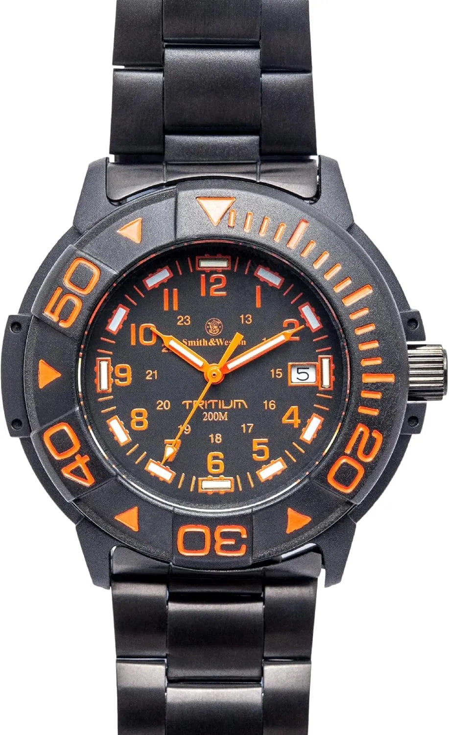 Smith & Wesson Men's Watch, Tactical Tough Military Watch, Swiss Tritium, 20ATM Black Dial, Stainless Steel Caseback, Diver Watch, Metal and Rubber Straps, 42mm
