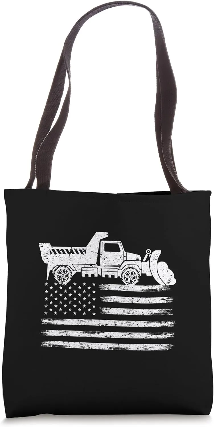 Snow Plow Driver USA American Flag Patriotic Winter Truck Tote Bag