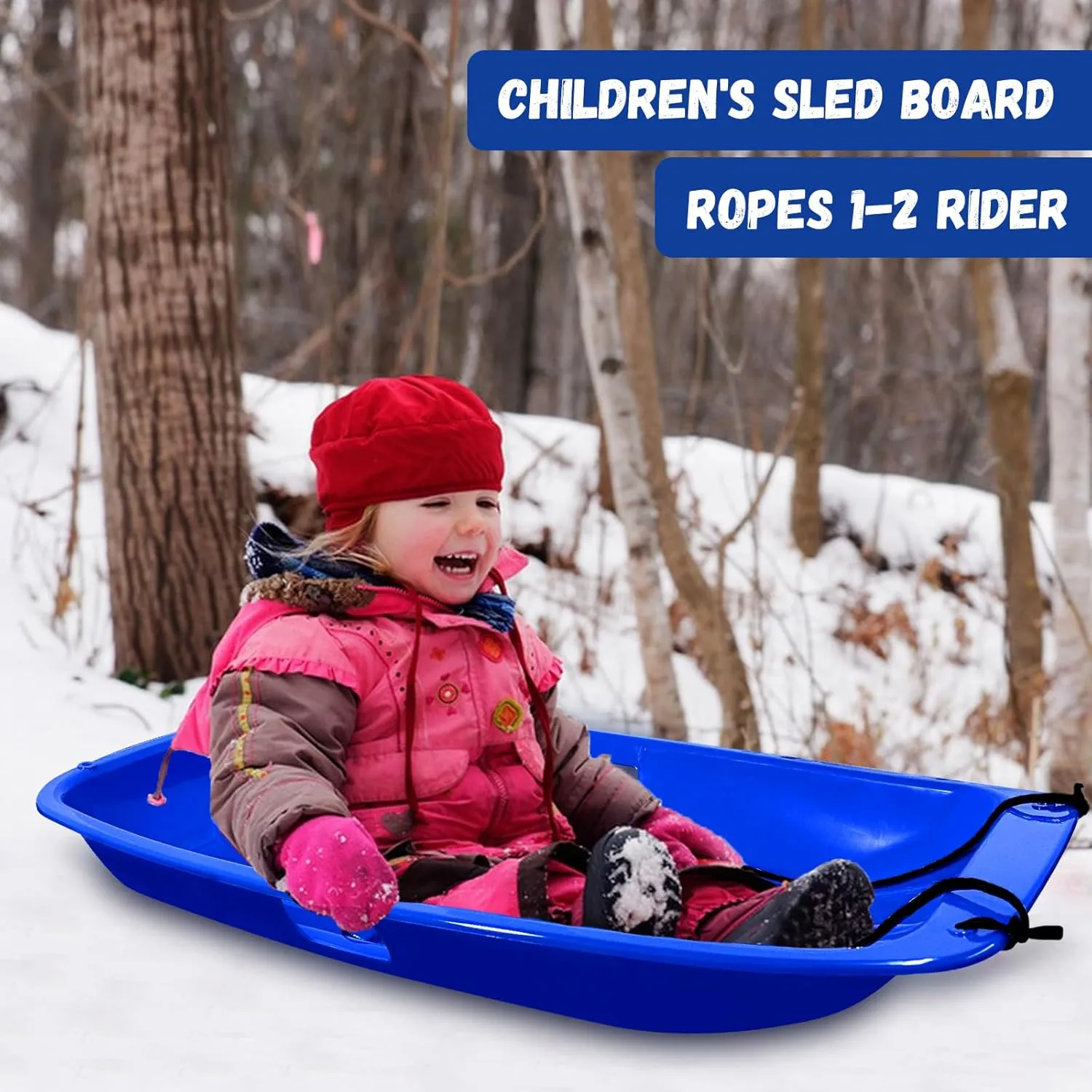 Snow Sled,Classical Plastics Snow Sled for Kid and Adult with Handles and Ropes 1-2 Rider for Winter Skiing Snowboard Outdoor Sledding Gift 35"