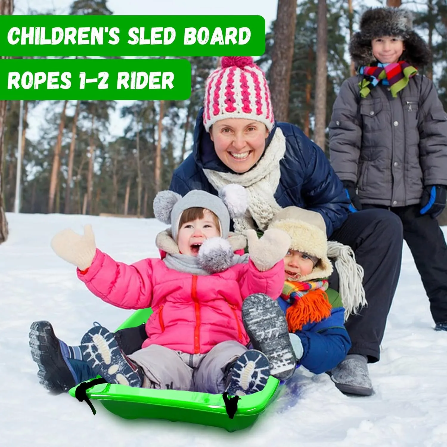 Snow Sled,Classical Plastics Snow Sled for Kid and Adult with Handles and Ropes 1-2 Rider for Winter Skiing Snowboard Outdoor Sledding Gift 35"