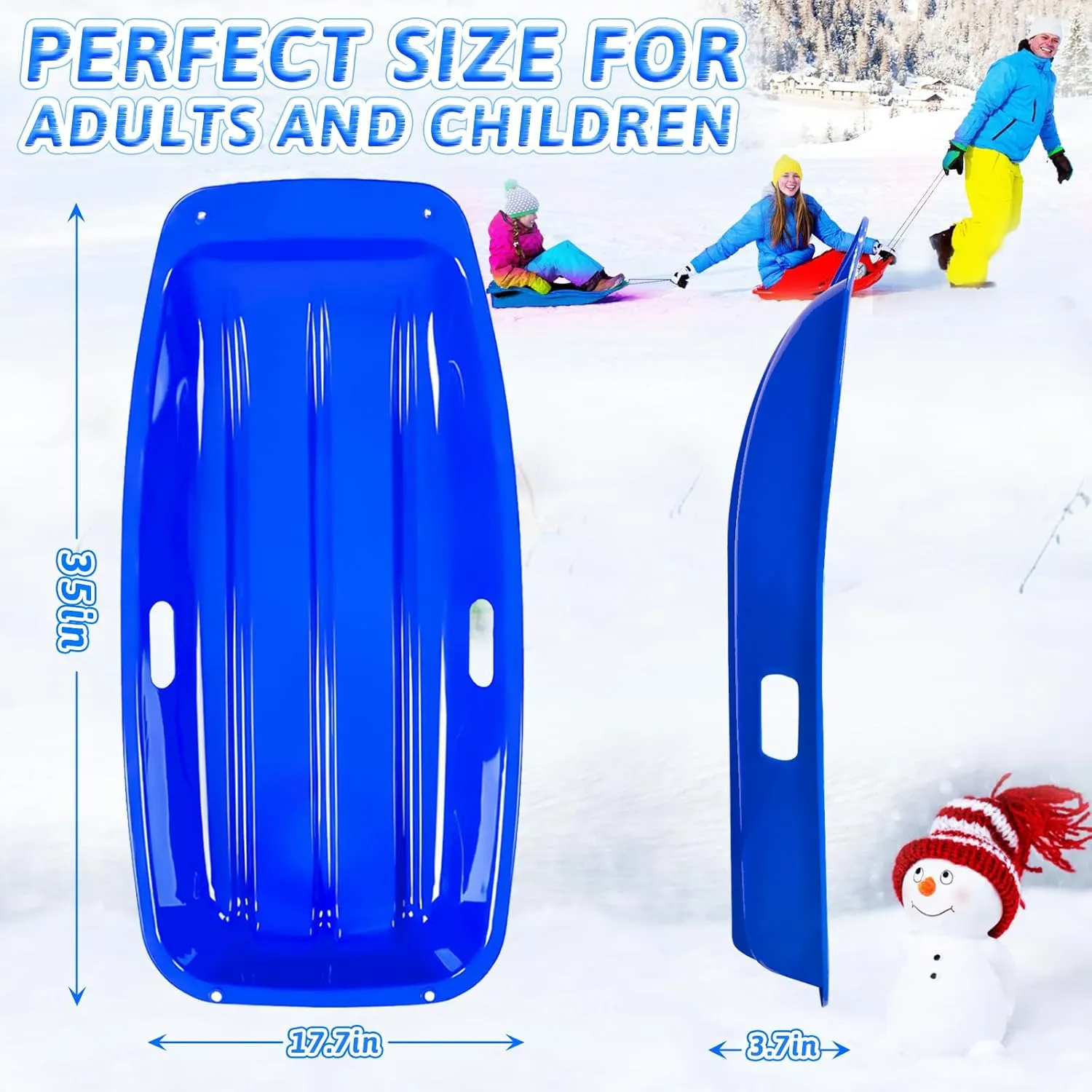 Snow Sled,Classical Plastics Snow Sled for Kid and Adult with Handles and Ropes 1-2 Rider for Winter Skiing Snowboard Outdoor Sledding Gift 35"
