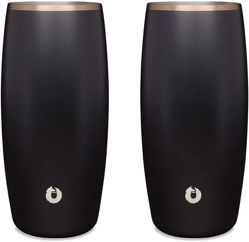 Snowfox Premium Vacuum Insulated Stainless Steel Beer Glass, Home Bar Accessories, Elegant Bartending, Lightweight Pint Glasses, Sleek Drinkware, Frosty Beverages Stay Cold, 18oz, Set of 2,Black/Gold