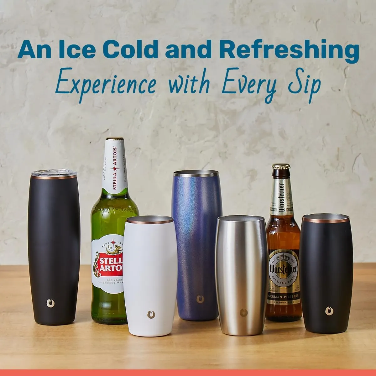 Snowfox Premium Vacuum Insulated Stainless Steel Beer Glass, Home Bar Accessories, Elegant Bartending, Lightweight Pint Glasses, Sleek Drinkware, Frosty Beverages Stay Cold, 18oz, Set of 2,Black/Gold