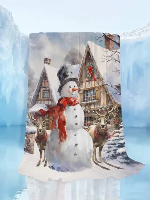 Snowman Elk Wooden House Christmas Cooling Blankets for Hot Sleepers Cool Throw Blanket, Lightweight Ice Blanket 60" x 80" Summer Twin Cold Blankets for Night Sweats