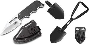 SOG 2.3" Fixed Blade Knife and 18.25" Folding Survival Shovel Bundle