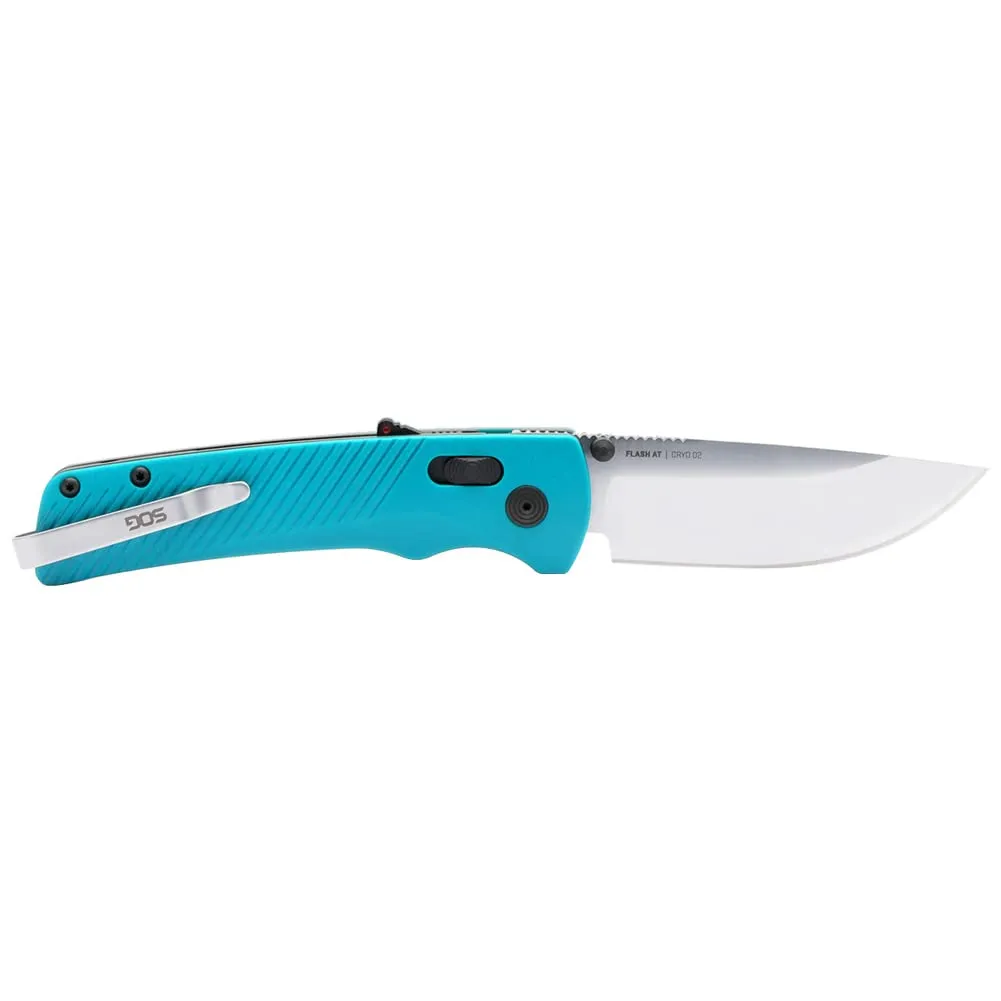 SOG Flash AT Daily Carry Ambidextrous Pocket Compact Folding Knife | Ergonomic Handle for Enhanced Grip | D2 Steel Blade, Petrol Green/Satin