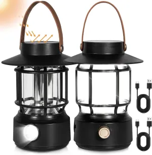 Solar Camping Lantern 2Pack, Rechargeable LED Lantern with COB, Waterproof, Dimmable Tent Lamp, Retro Portable Lightweight Flashlights&Lanterns for Power Outages, Camping Essentials, Emergency