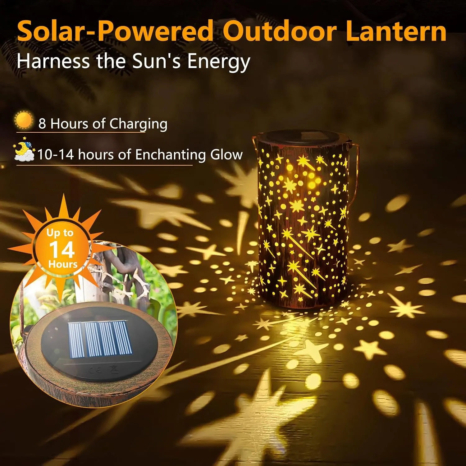 Solar Lantern Outdoor, Upgraded Dynamic Star Garden Decor, IP65 Waterproof Hanging Solar Powered Metal Decorative Lights Birthdays Gifts for Women Mom Christmas Patio Yard Lawn Porch Backyard