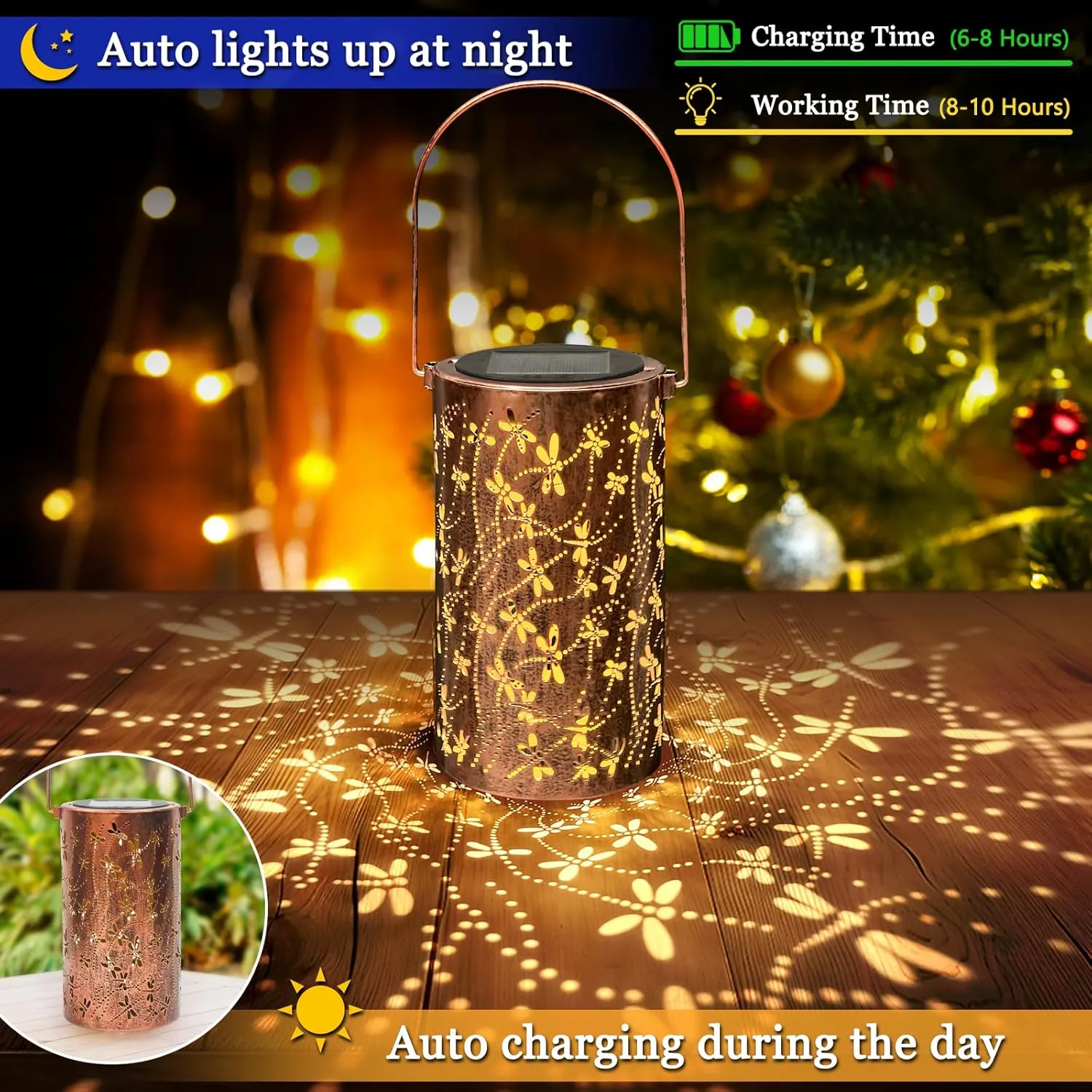 Solar Lanterns Outdoor Waterproof Dragonfly Lantern Garden Decor Birthday Gifts for Women Mom Grandma Hanging Solar Lights Metal Decoration Outside for Yard, Patio, Backyard, Porch