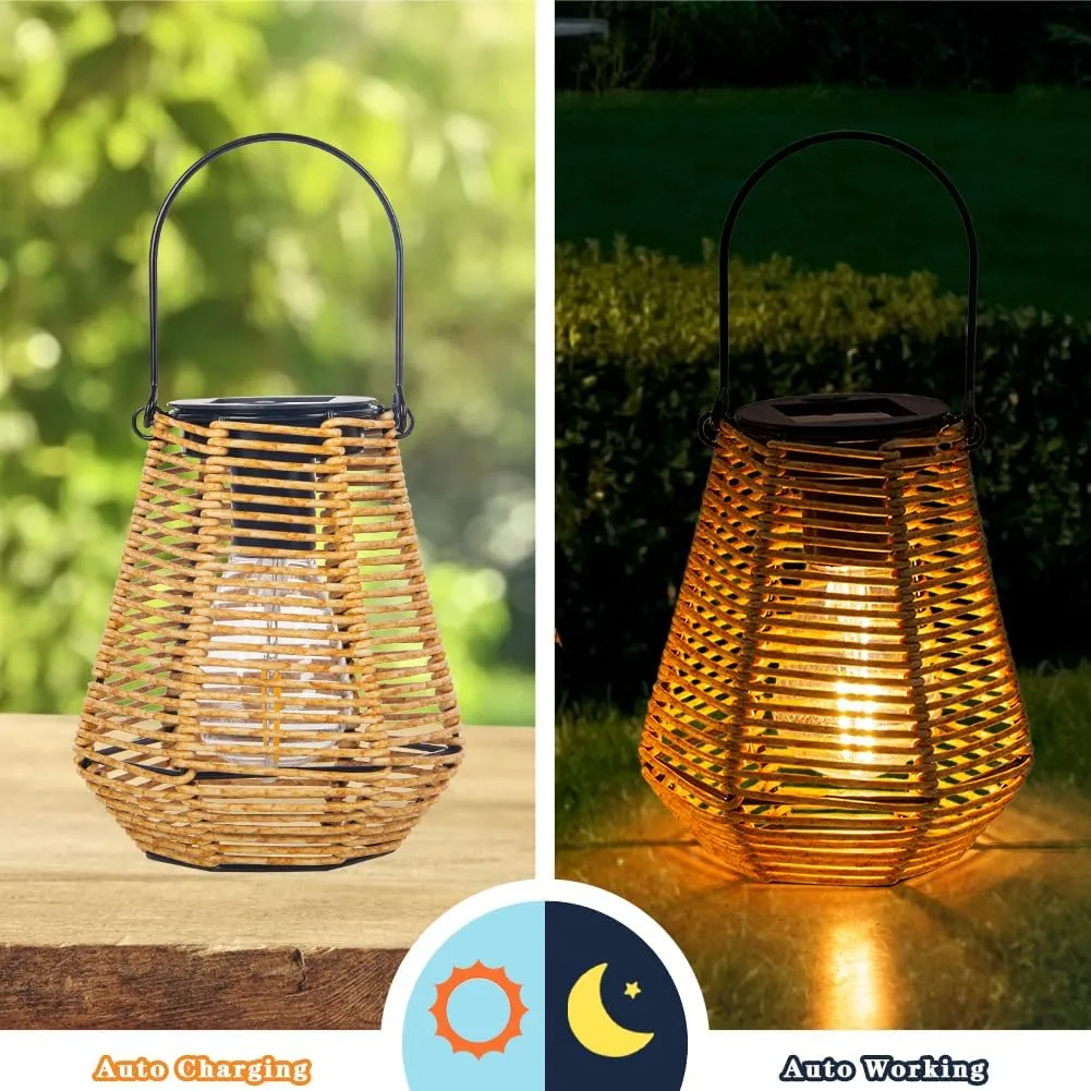 Solar Lanterns Outdoor Waterproof,Solar Lights for Outside Hanging Lights Outdoor Rattan Lantern Decoration for Garden, 2 Pack