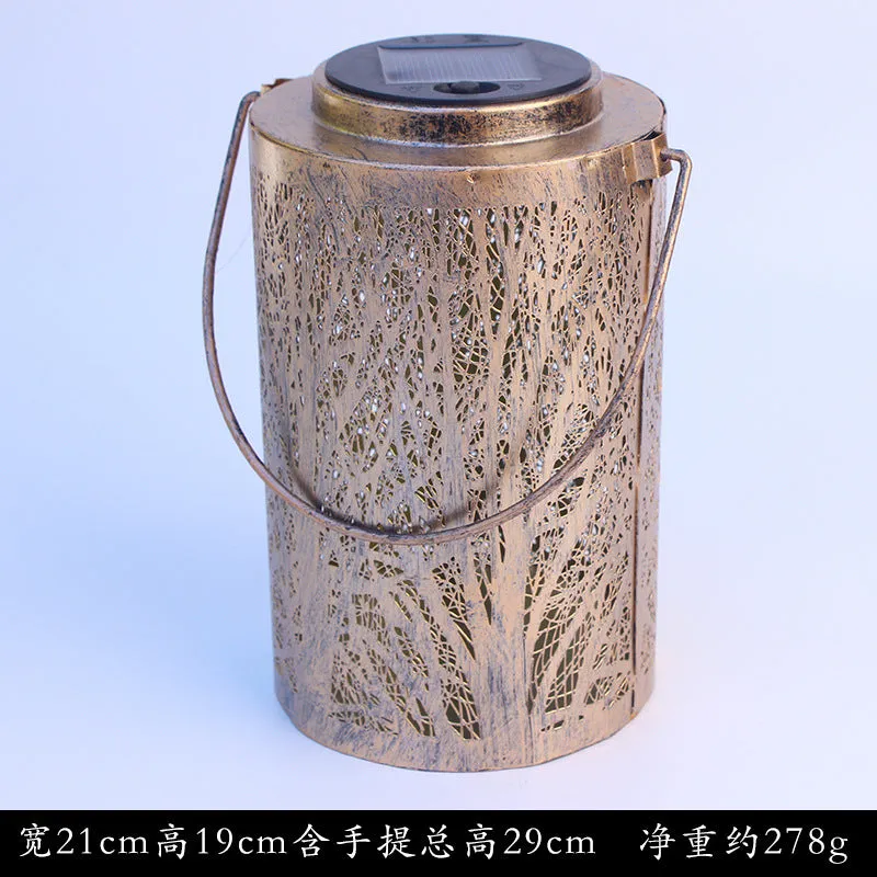 Solar light Outdoor hollow wrought iron lantern Portable hanging LED landscape light