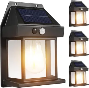 Solar Lights Outdoor, Dusk to Dawn Solar Wall Sconce Motion Sensor, 3 Lighting Modes Waterproof Security Wall Lantern Light Fixtures for Garden Yard Patio Fence Outside Decorative (4PCS)