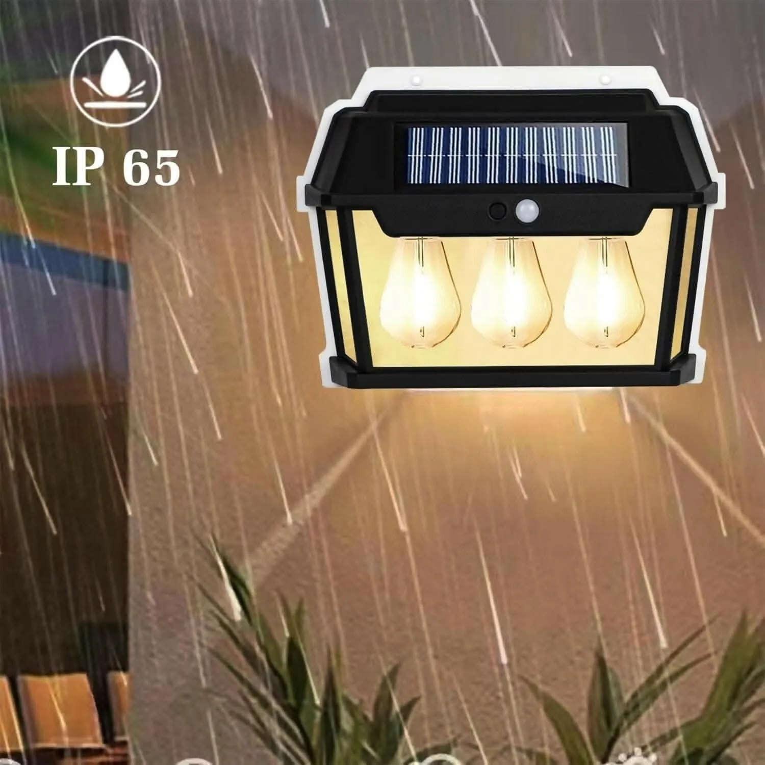 Solar Motion Sensor Wall Lights Outdoor Garden, Solar PIR Security Lantern with 3 Modes (waterproof, 3 bulbs)