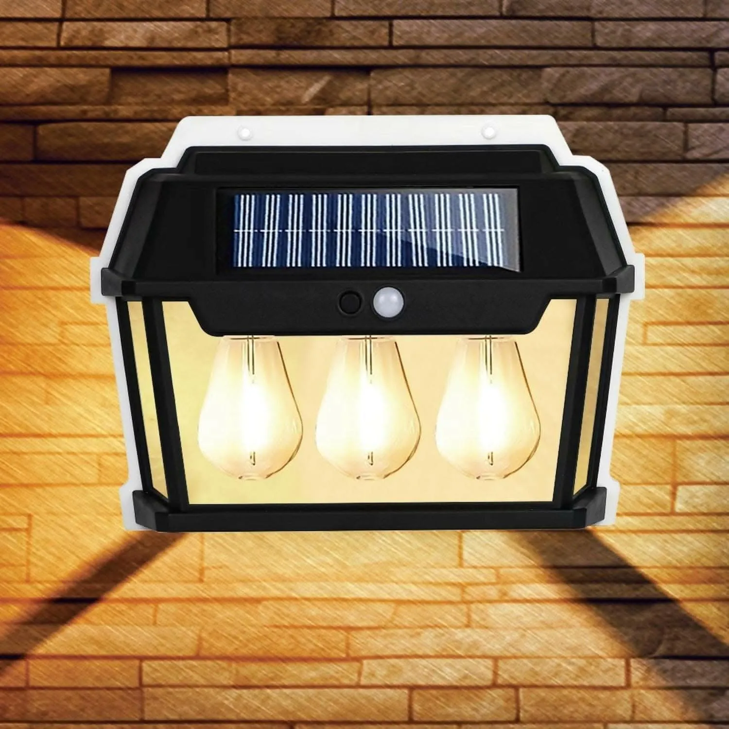 Solar Motion Sensor Wall Lights Outdoor Garden, Solar PIR Security Lantern with 3 Modes (waterproof, 3 bulbs)