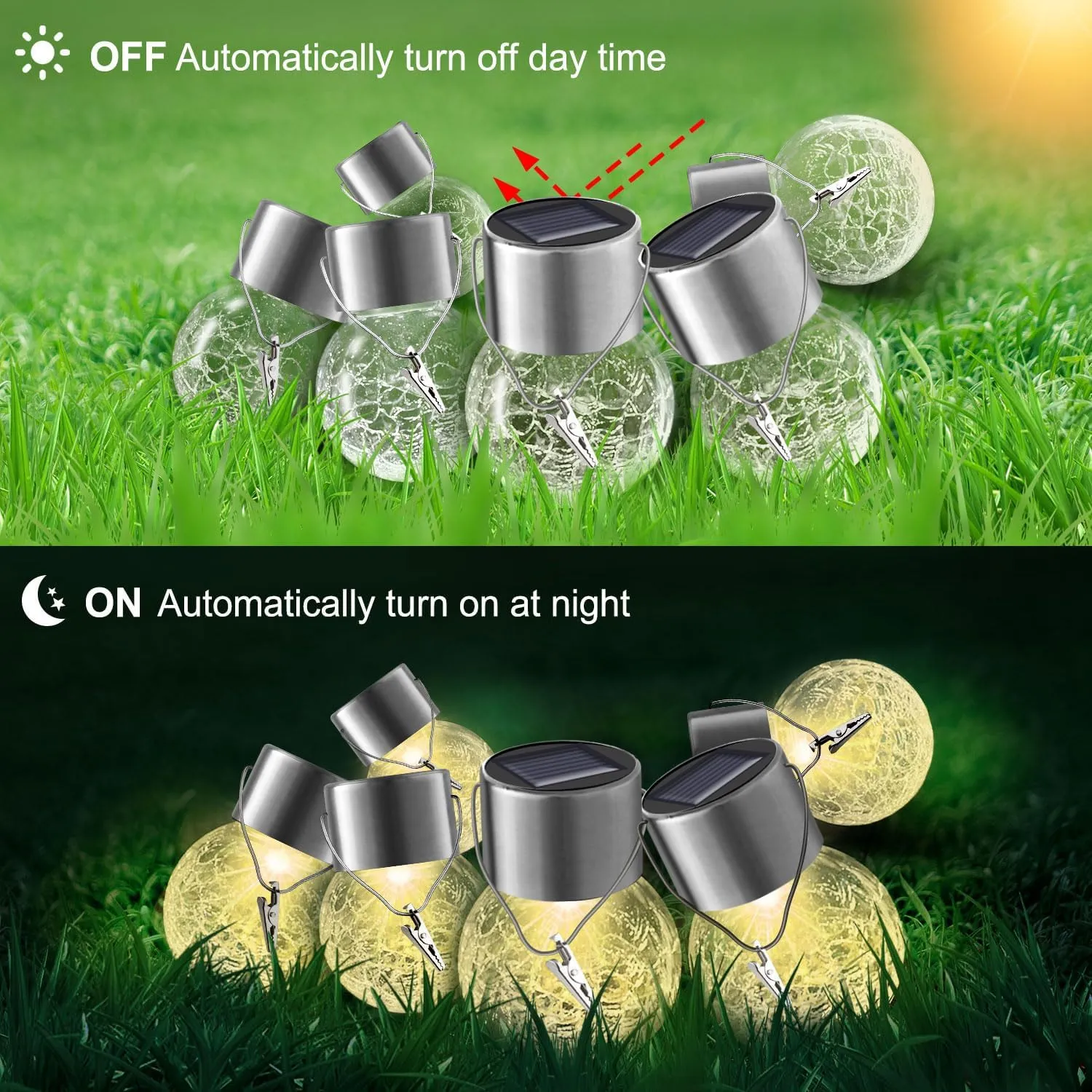 Solar Outdoor Lights Decorative 12 Pack, Hanging Solar Garden Lights Waterproof, Solar Powered Globe Cracked Glass Ball Lantern for Yard Patio Fence Tree Umbrella Holiday Decoration, Warm White