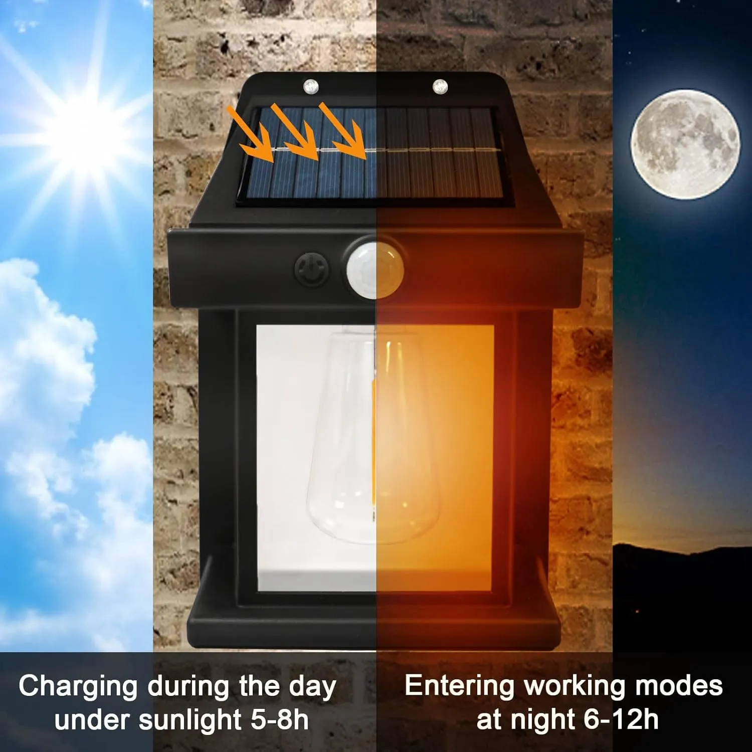 Solar Wall Lights Outdoor, Wireless Dusk to Dawn Porch Lights Fixture, Solar Wall Lantern with 3 Modes & Motion Sensor, Waterproof Exterior Lighting with Clear Panel for Entryway Front Door