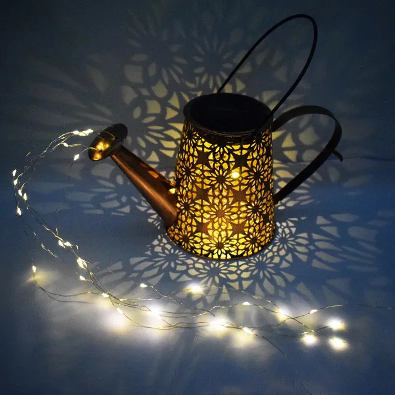 Solar Watering Can Light Hanging Kettle Lantern Light Waterproof Garden Decor Metal Retro Lamp for Outdoor Table Patio Lawn YarD