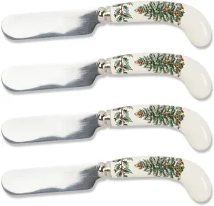 Spode Christmas Tree Cheese Spreaders (Set of 4) - 4.75" Stainless Steel Butter Knife with Porcelain Handle for Jam, Pastry, Butter Knife - Holiday Silverware & Festive Kitchen Cutlery