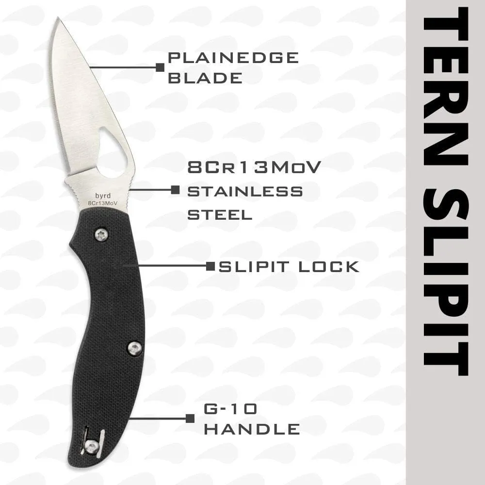 Spyderco Byrd Tern Knife - Black G-10 Handle with PlainEdge, Full-Flat Grind, 8Cr13MoV Steel Blade and SlipIt - BY23GP