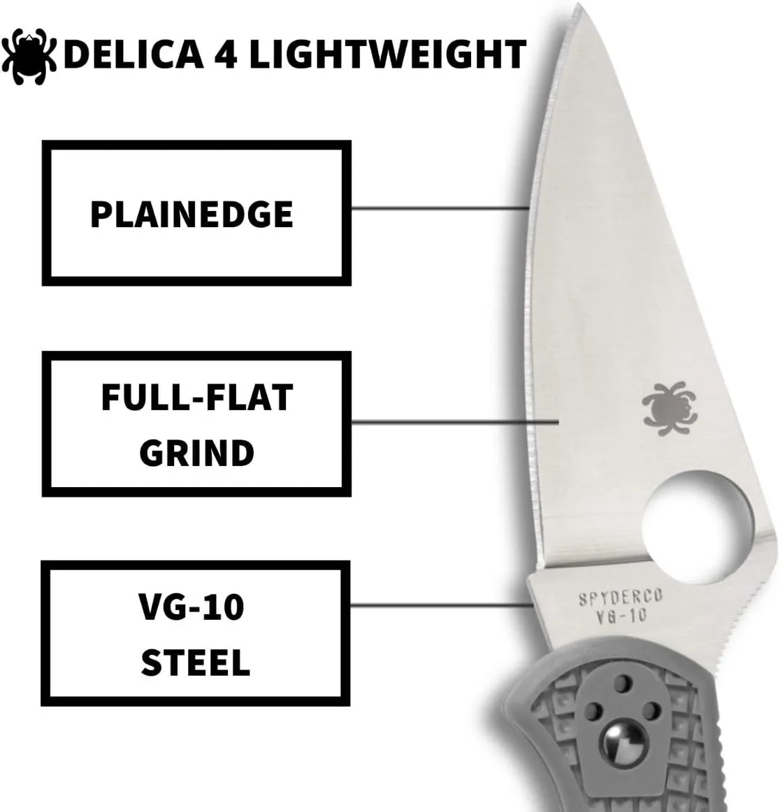 Spyderco Delica 4 Lightweight 7.15" Signature Folding Knife with 2.90" Flat-Ground Steel Blade and High-Strength FRN Handle - PlainEdge Grind