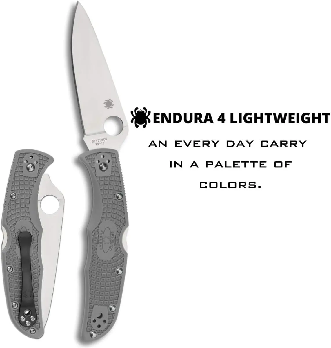 Spyderco Endura 4 Lightweight Signature Knife with 3.80" VG-10 Steel Blade and Gray FRN Handle - PlainEdge - C10FPGY