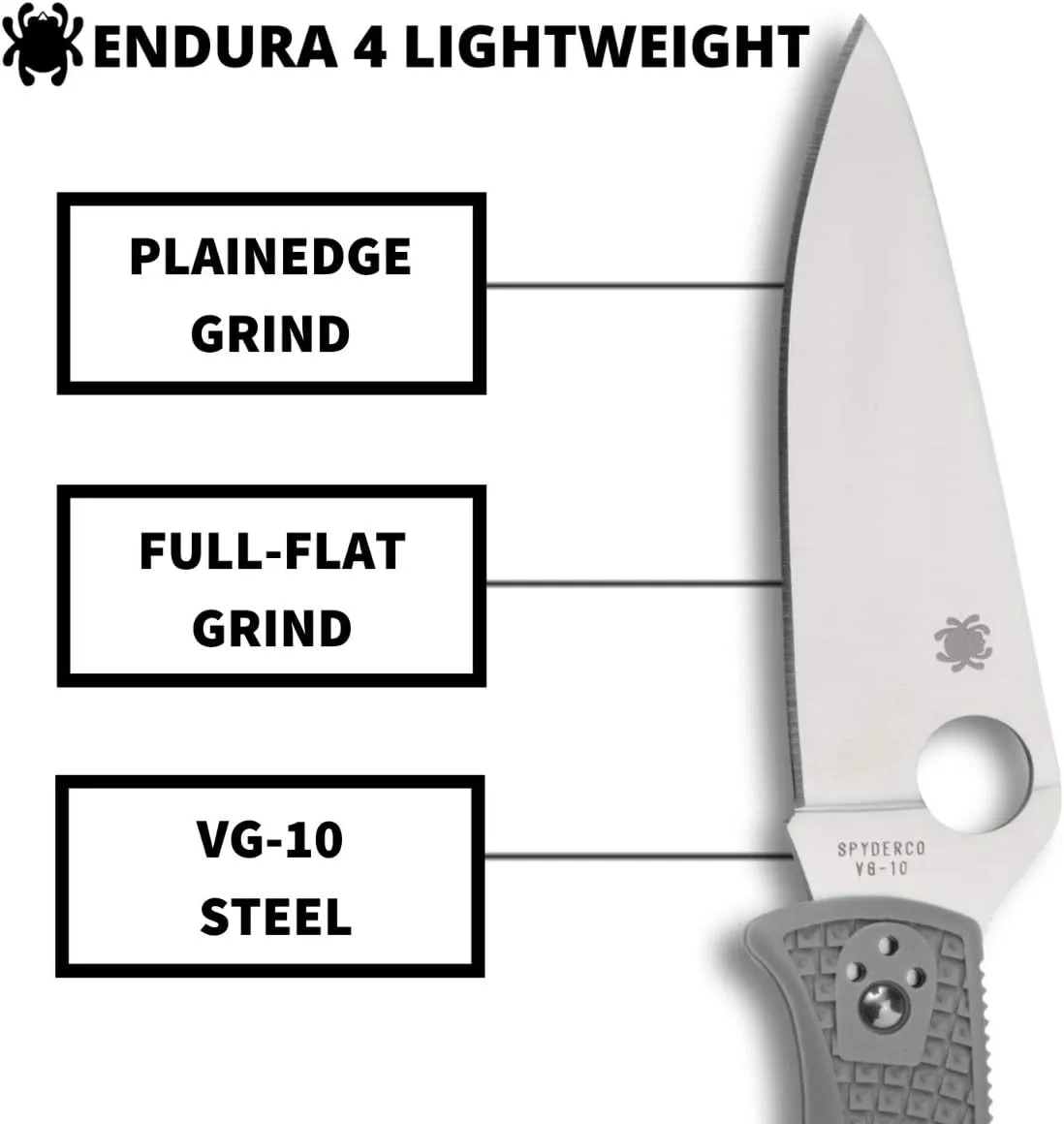 Spyderco Endura 4 Lightweight Signature Knife with 3.80" VG-10 Steel Blade and Gray FRN Handle - PlainEdge - C10FPGY