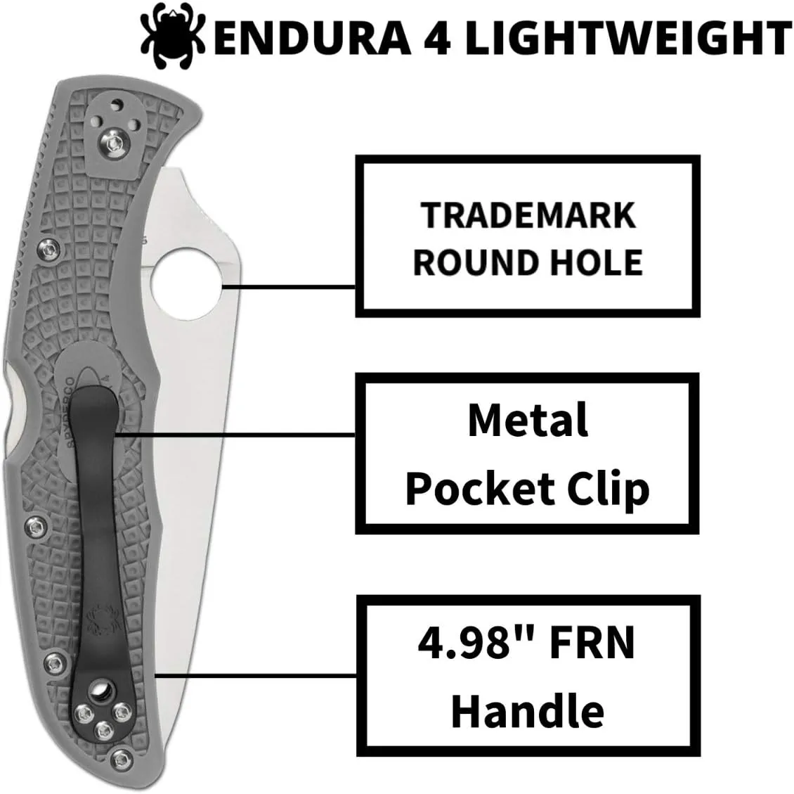 Spyderco Endura 4 Lightweight Signature Knife with 3.80" VG-10 Steel Blade and Gray FRN Handle - PlainEdge - C10FPGY