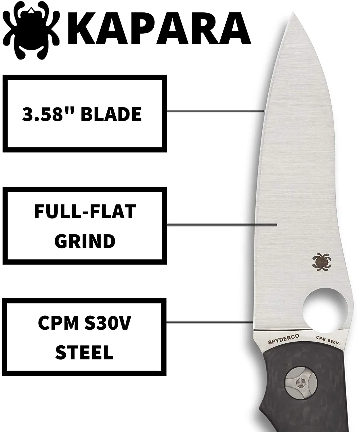 Spyderco Kapara 3.58" CPM S30V Plain Edge Folding Pocket Knife (C241CFP)
