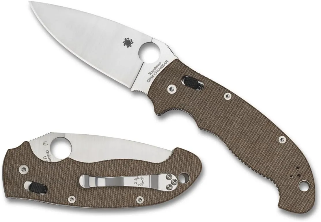 Spyderco Manix 2 XL Brown Canvas Micarta CPM CRU-WEAR 3.85" Plain Edge Folding Pocket Knife (C95MPCW2)