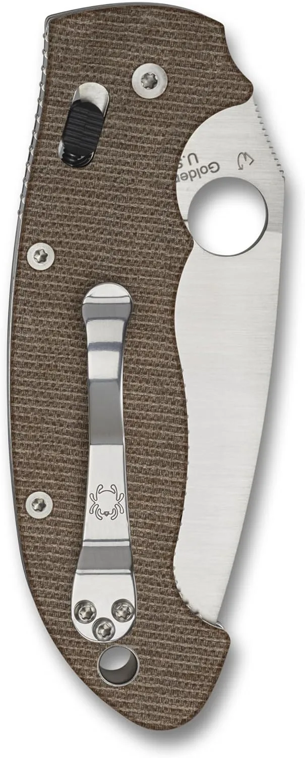 Spyderco Manix 2 XL Brown Canvas Micarta CPM CRU-WEAR 3.85" Plain Edge Folding Pocket Knife (C95MPCW2)
