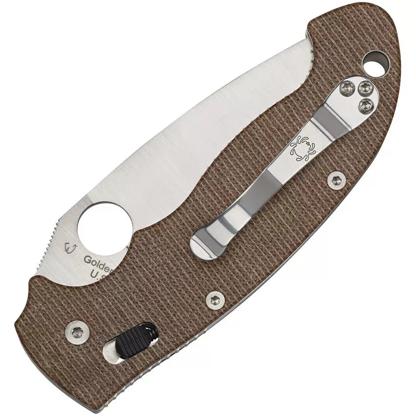 Spyderco Manix 2 XL Brown Canvas Micarta CPM CRU-WEAR 3.85" Plain Edge Folding Pocket Knife (C95MPCW2)
