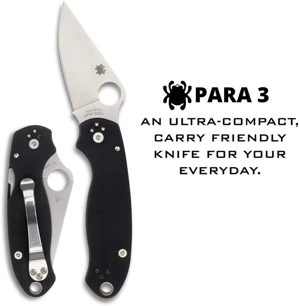 Spyderco Para 3 Black 2.93" Plain Edge Folding Pocket Knife (C223GP)