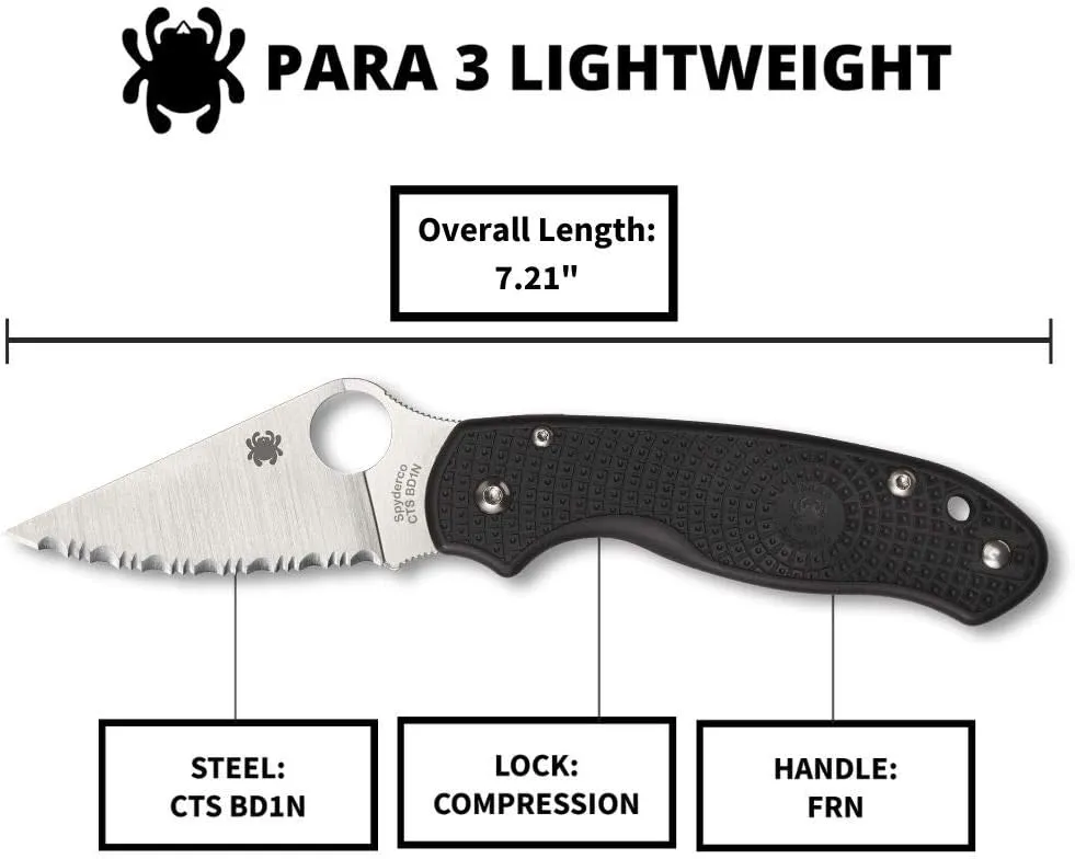 Spyderco Para 3 Lightweight 2.93" SpyderEdge Pocket Folding Knife (C223SBK)