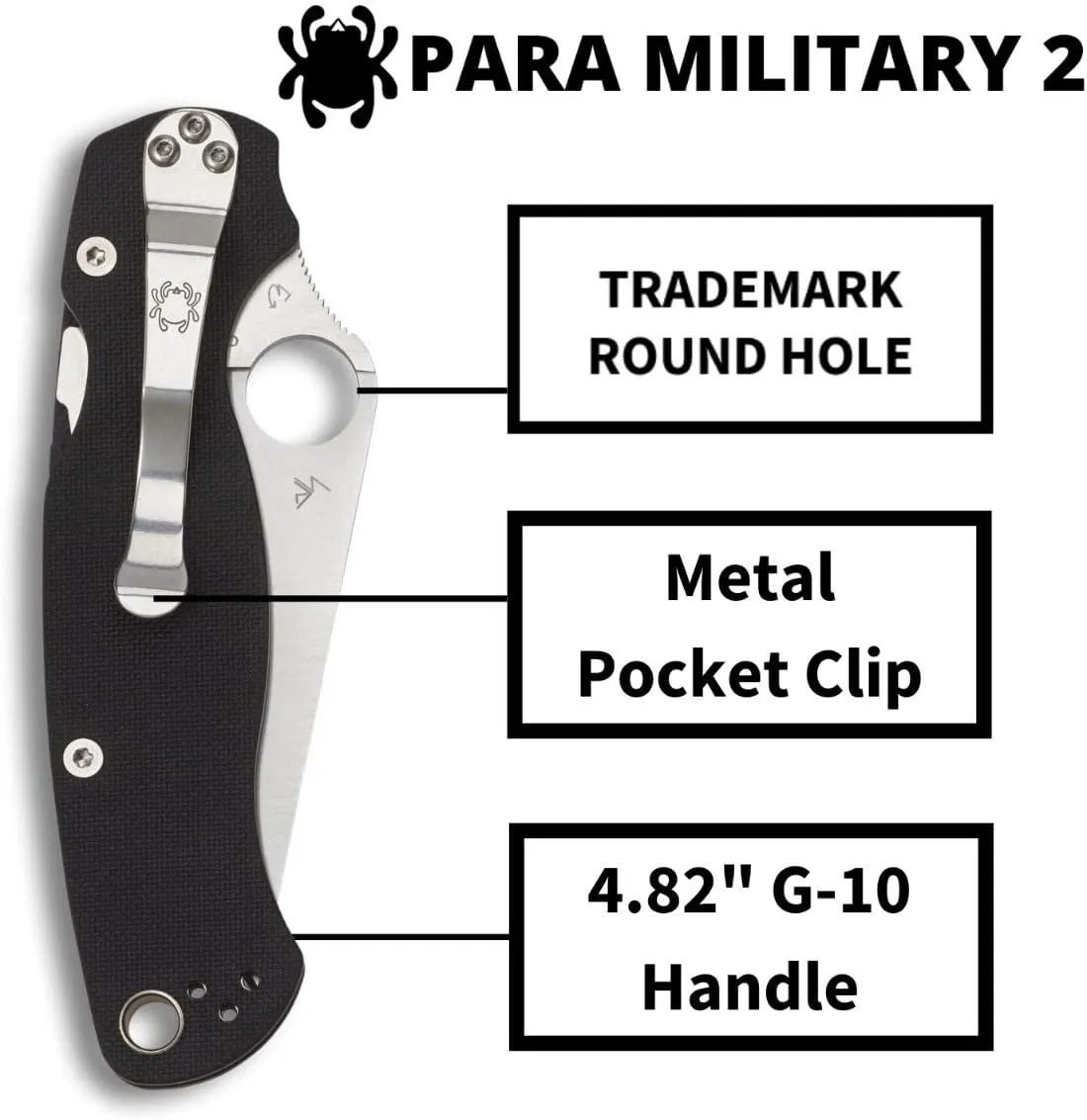 Spyderco ParaMilitary 2 G-10 Black 3.45" Plain Edge Folding Pocket Knife (C81GP2)