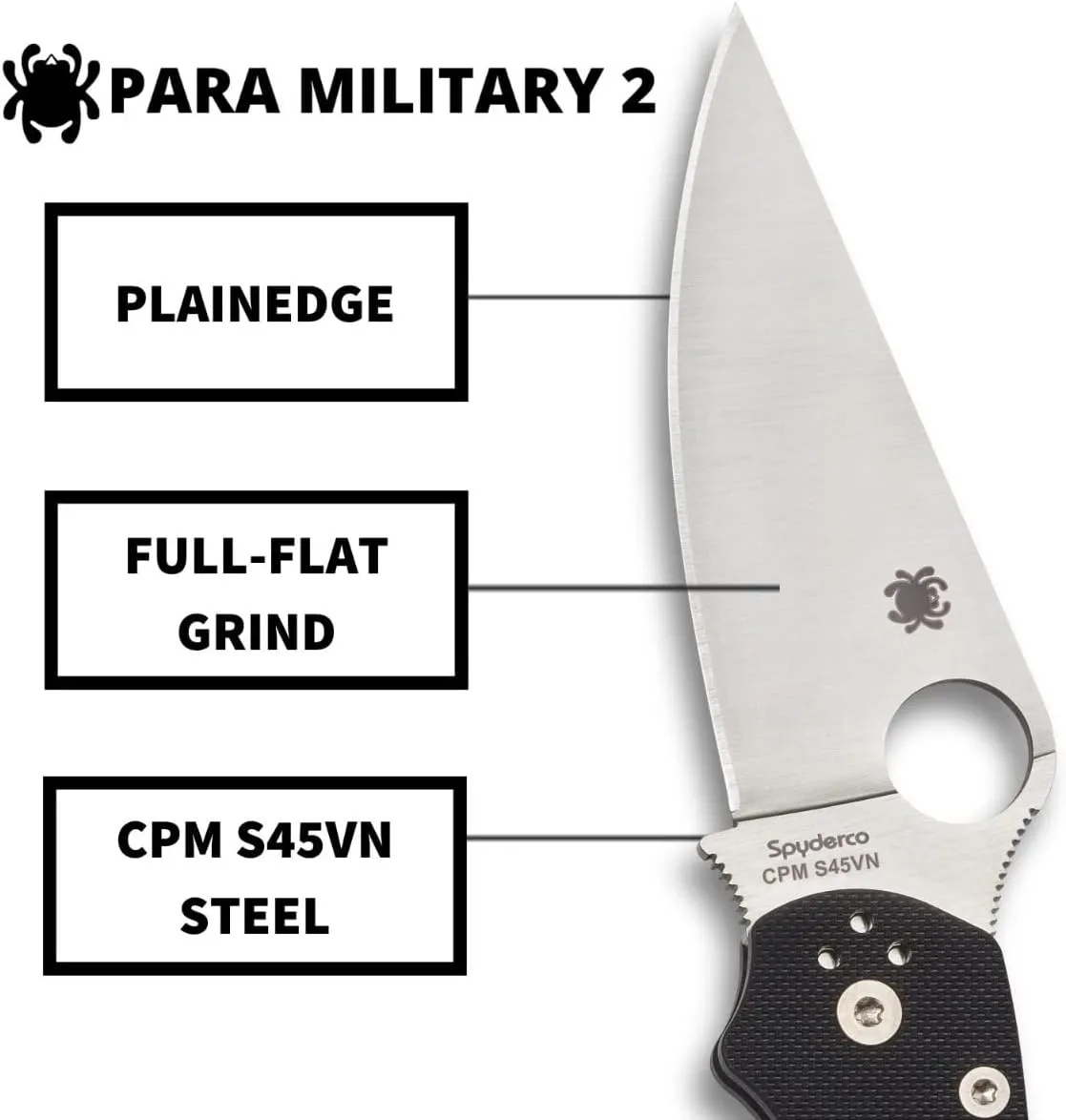 Spyderco ParaMilitary 2 G-10 Black 3.45" Plain Edge Folding Pocket Knife (C81GP2)