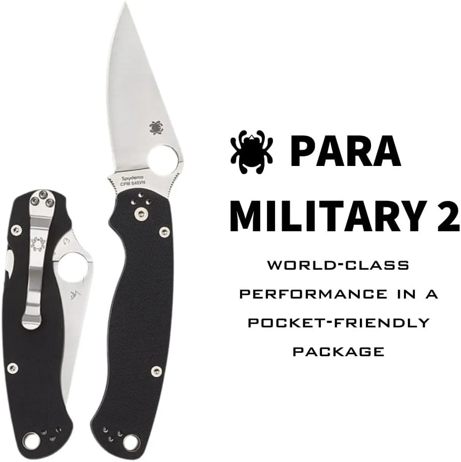Spyderco ParaMilitary 2 G-10 Black 3.45" Plain Edge Folding Pocket Knife (C81GP2)