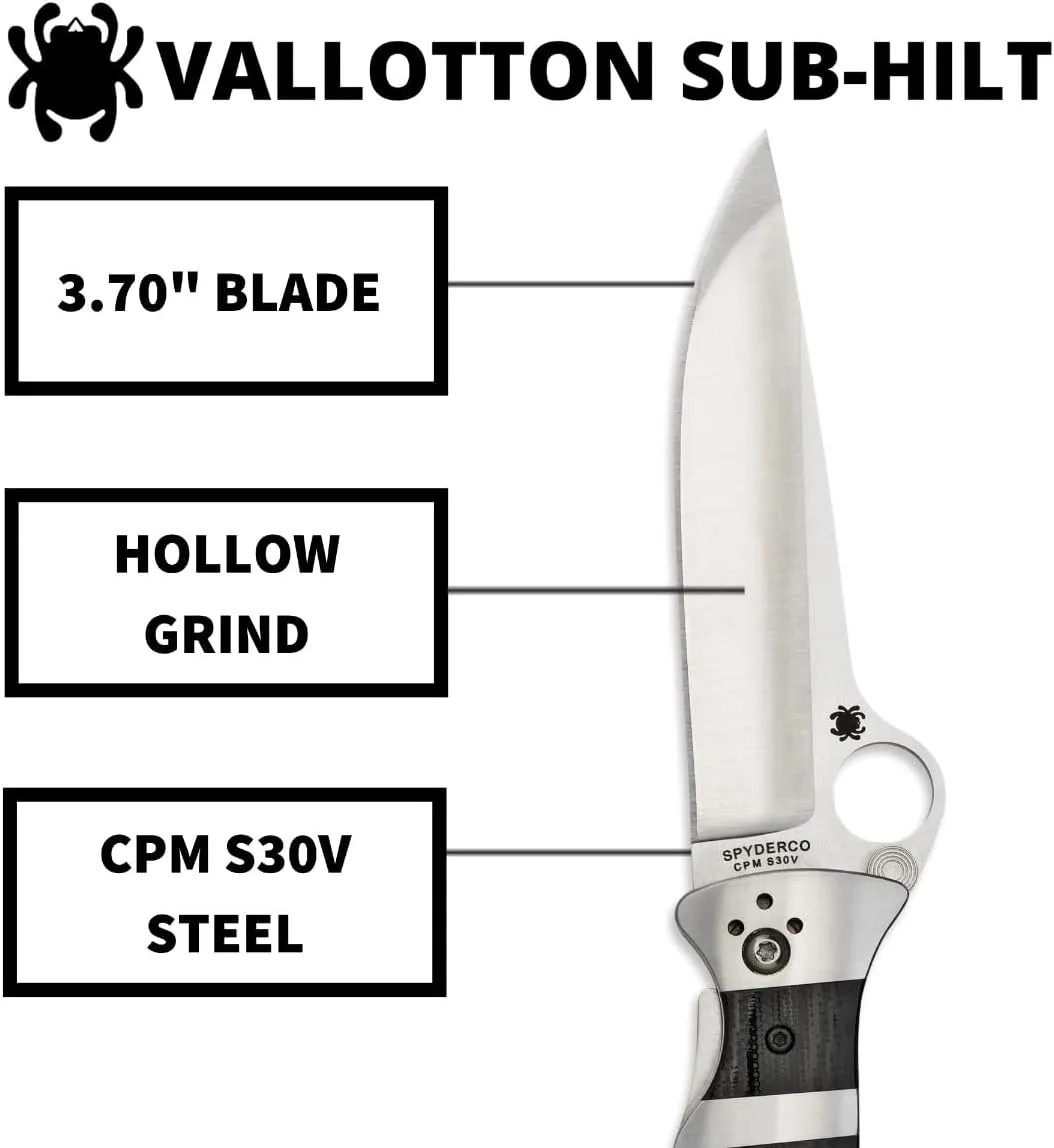 Spyderco Vallotton Sub-Hilt 3.7" Plain Edge Folding Pocket Knife (C149GP)